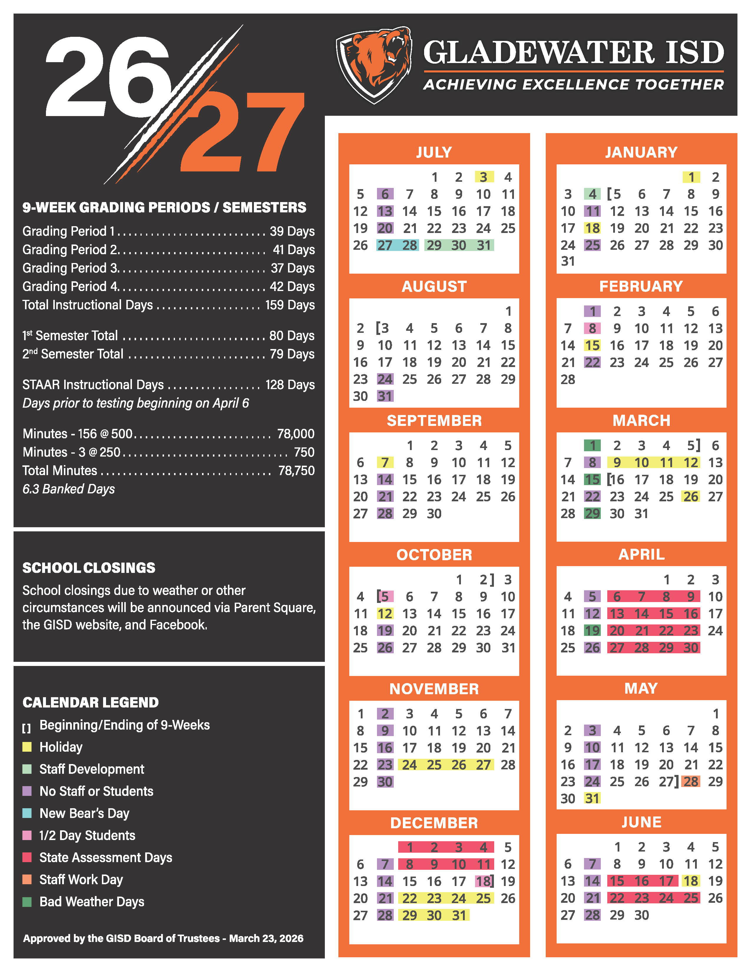 Download a copy of this year's GISD Calendar.